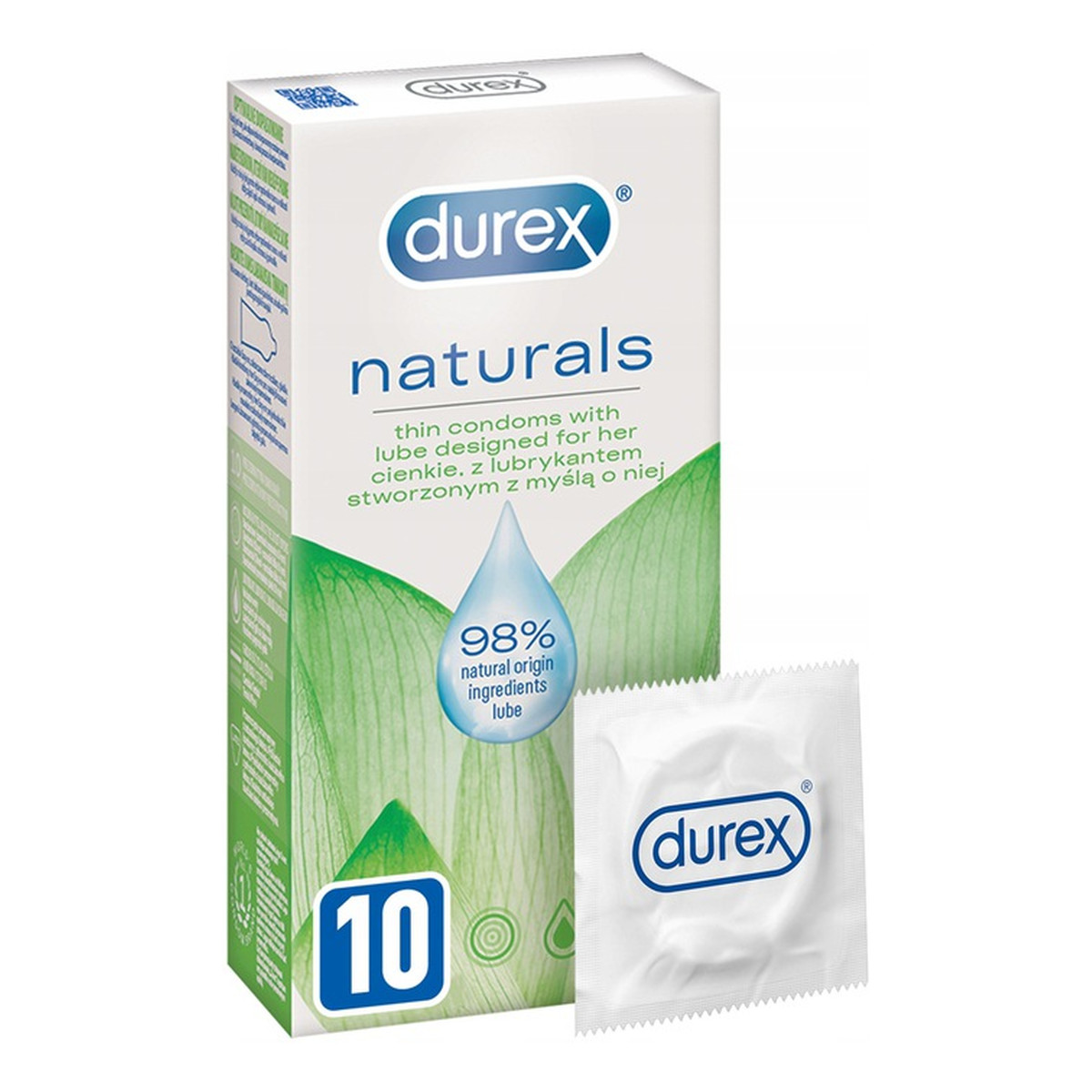 Durex Naturals cienkie prezerwatywy z lubrykantem stworzone z myślą o niej 10szt