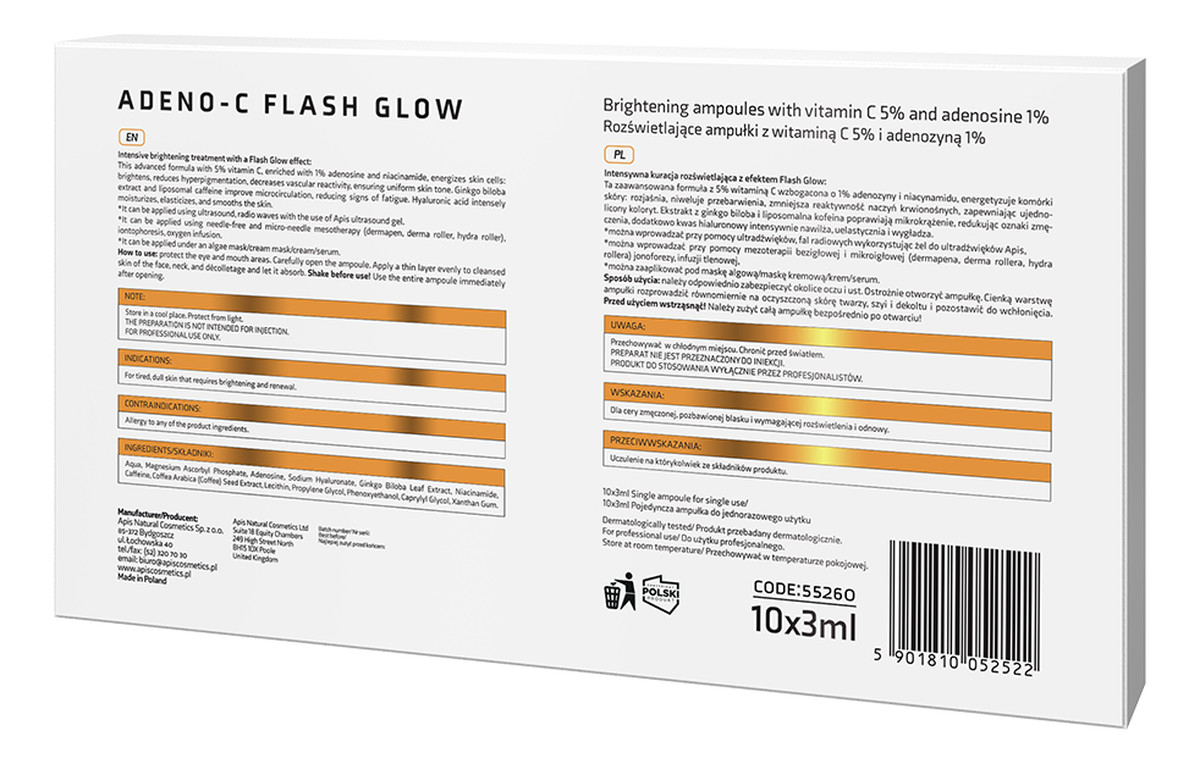Rozświetlające ampułki do twarzy z witaminą C i adenozyną