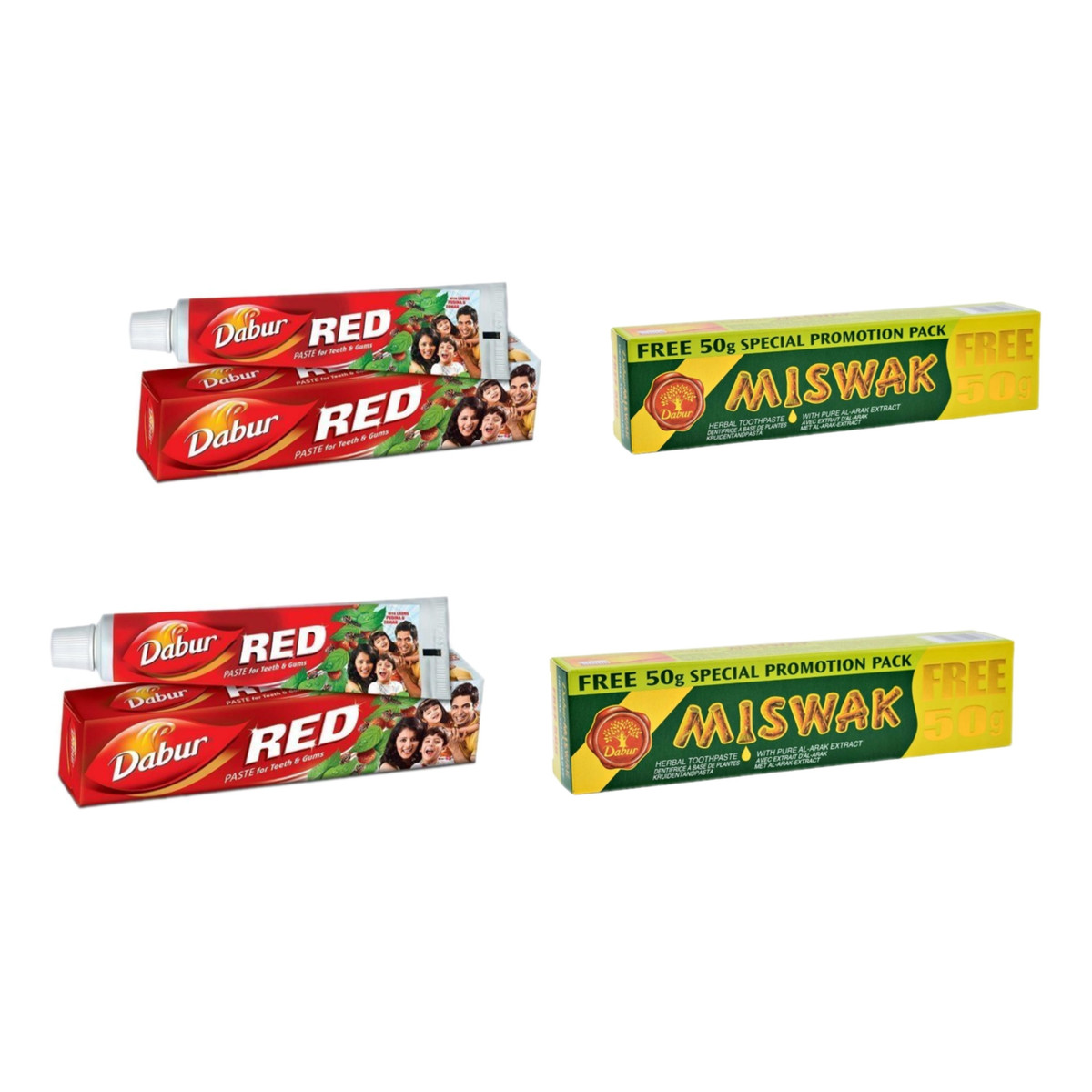 Dabur Red Pasta Do Zębów 2x Red 200g + 2x Miswak 170g