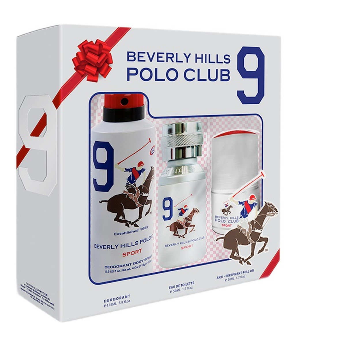 Beverly Hills Polo Club Men Sport Nine Zestaw woda toaletowa spray 50ml + dezodorant spray 175ml + antyperspirant w kulce 50ml