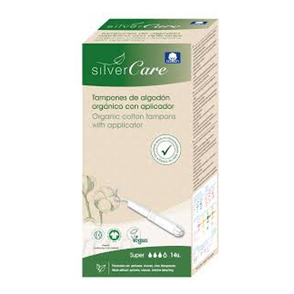 MASMI Silver Care Organiczne bawełniane tampony Super z aplikatorem 100% bawełny organicznej 14szt