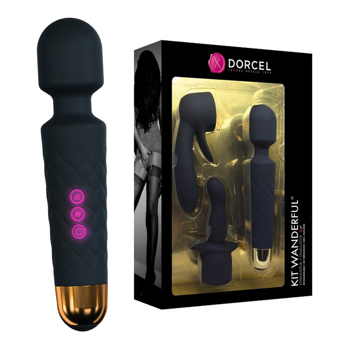 Marc Dorcel Kit Wanderful Zestaw masażer różdżka + dwie nakładane końcówki