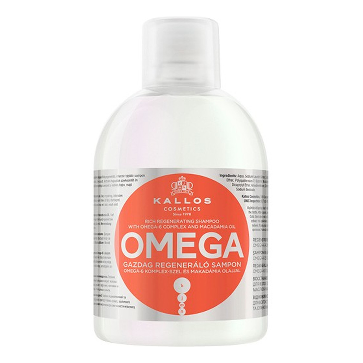 Kallos Omega regenerujący szampon z kompleksem omega-6 i olejem makadamii 1000ml