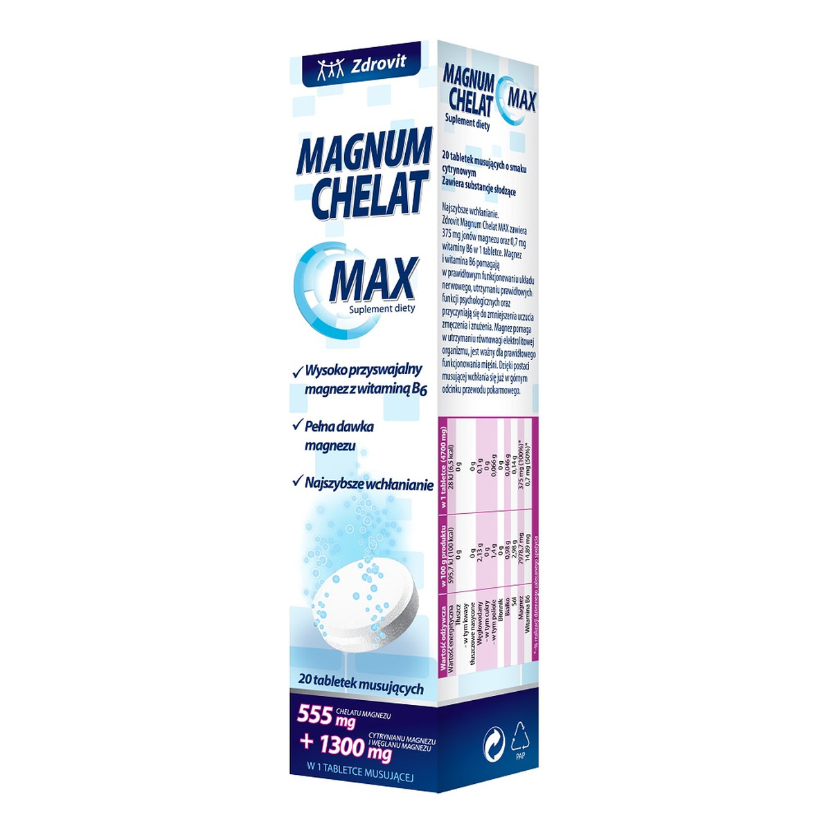 Zdrovit Magnum Chelat Max suplement diety 20 Tabletek Musujących