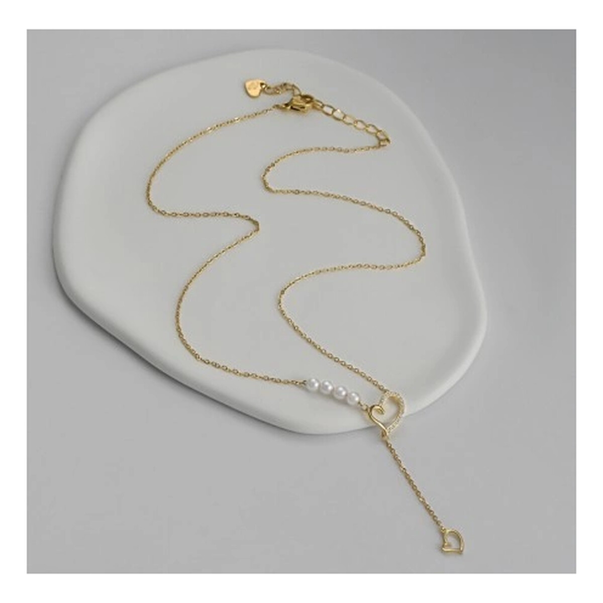 Ecarla Naszyjnik Ze Stali Szlachetnej Pozłacanej Serca Perełki NST2172