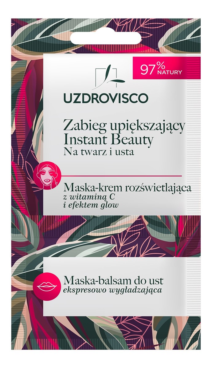 Instant beauty zabieg upiększający na twarz i usta maska-krem rozświetlająca z wit. c + maska-balsam do ust