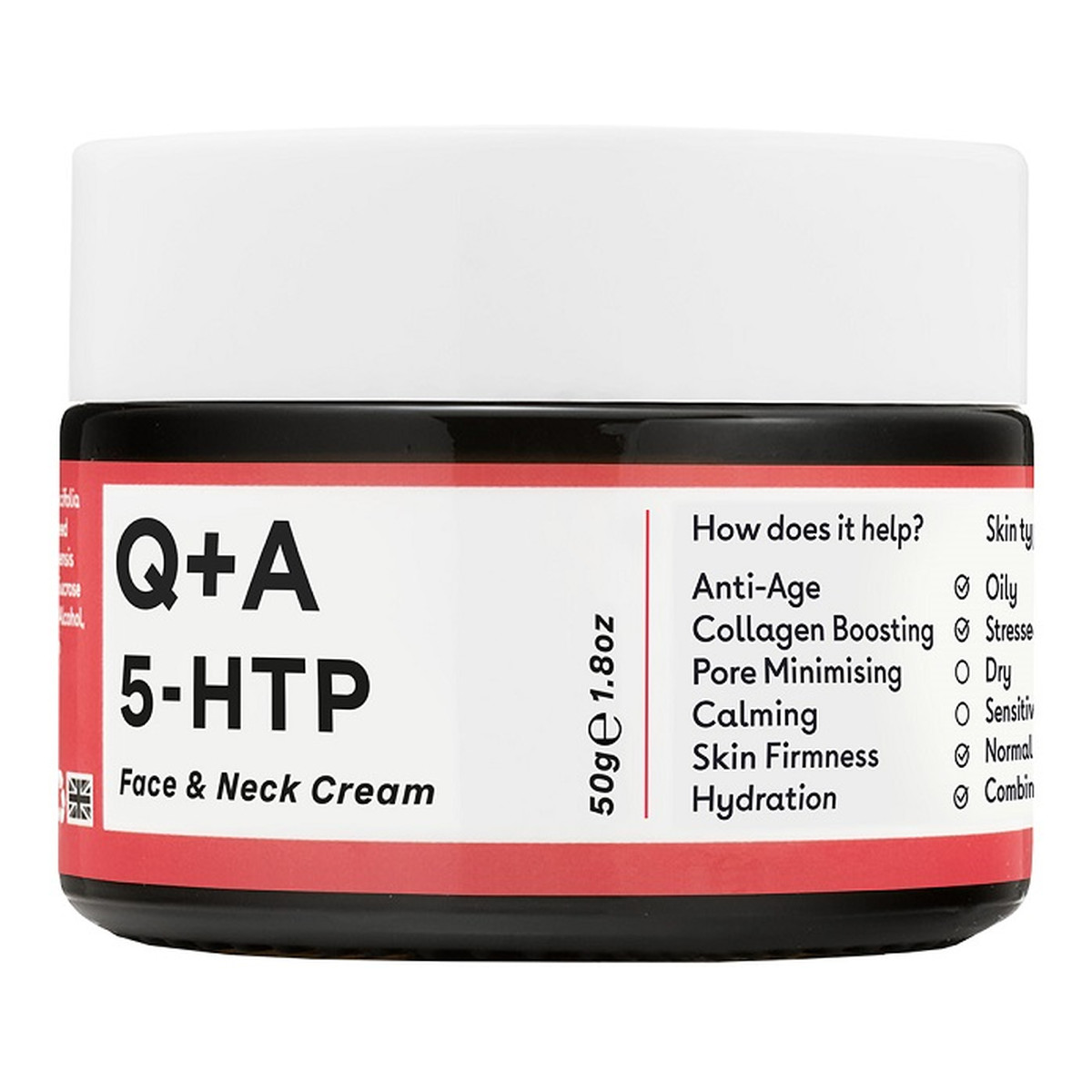 Q+A 5-HTP Elasticity Face & Neck Cream ujędrniający Krem do twarzy i szyi z suplementem 5-htp 50g 50g
