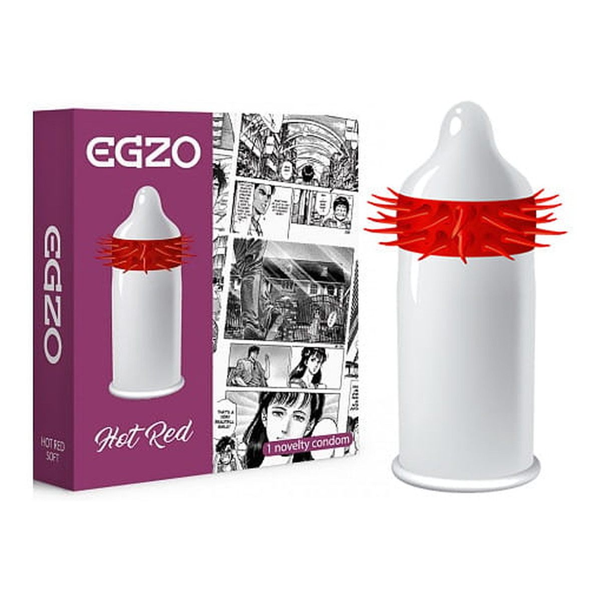 Egzo Hot red prezerwatywa z pieszczącymi kolcami soft 1szt.