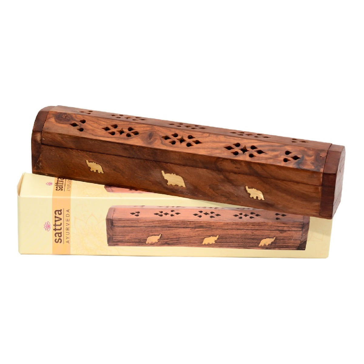 Sattva Incence wooden box drewniana podstawka na kadzidełka elephant