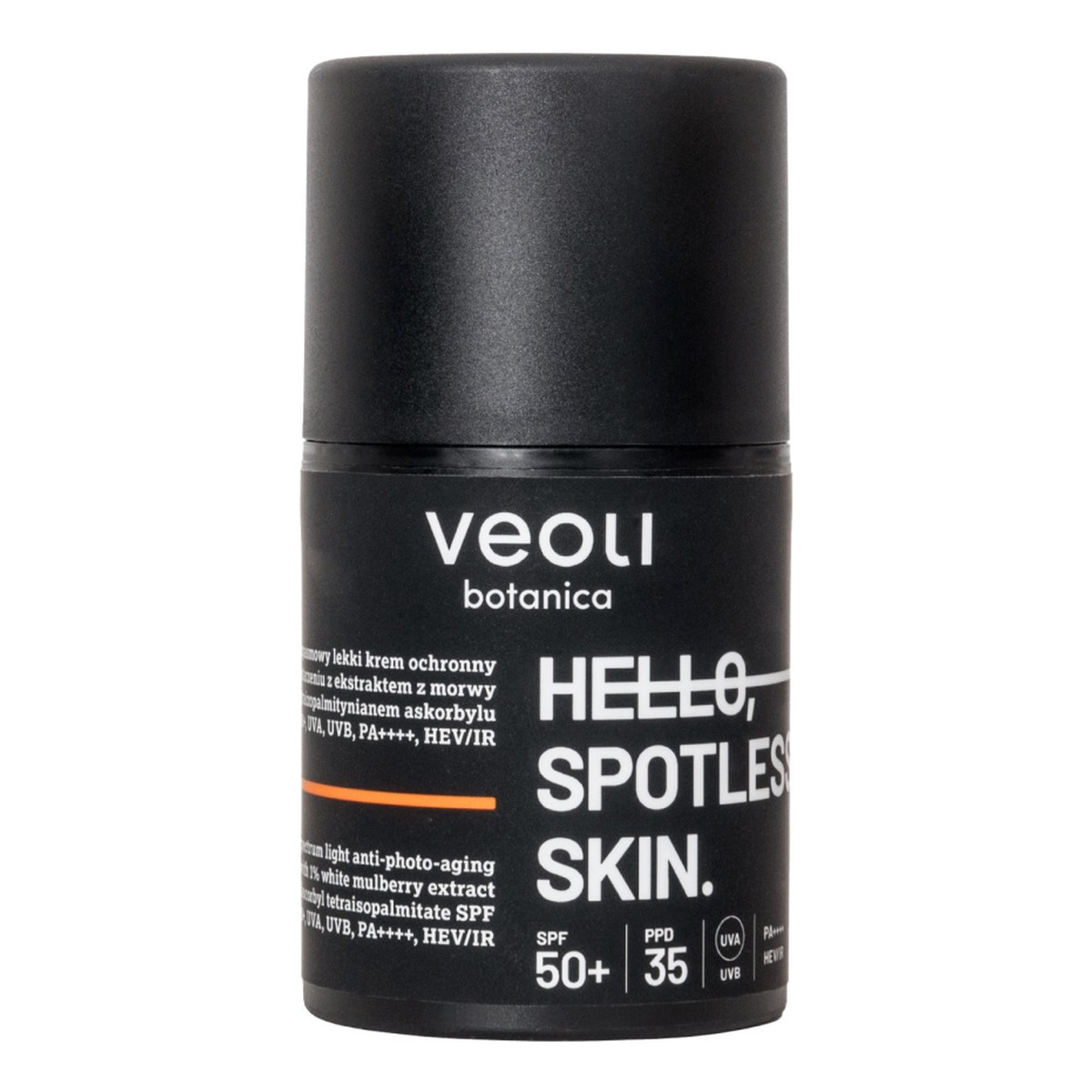 Veoli Botanica Hello Spotless Skin szerokopasmowy lekki Krem ochronny przeciw fotostarzeniu z ekstraktem z morwy białej 1% i tetraizopalmitynianem askorbylu spf50+ 50ml
