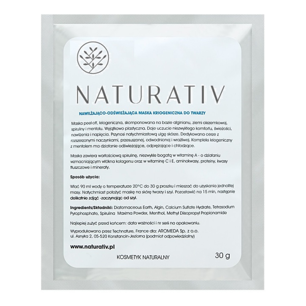 Naturativ Cryogenic Face Mask nawilżająco-odświeżająca maska kriogeniczna do twarzy 30g