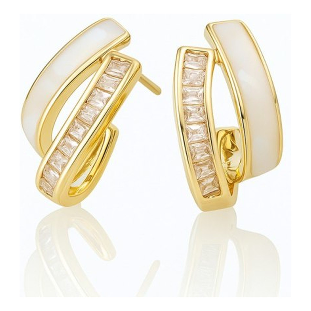 Ecarla Kolczyki ze stali szlachetnej pozłacane 14k złotem, cyrkonie masa perłowa KST3514 2g