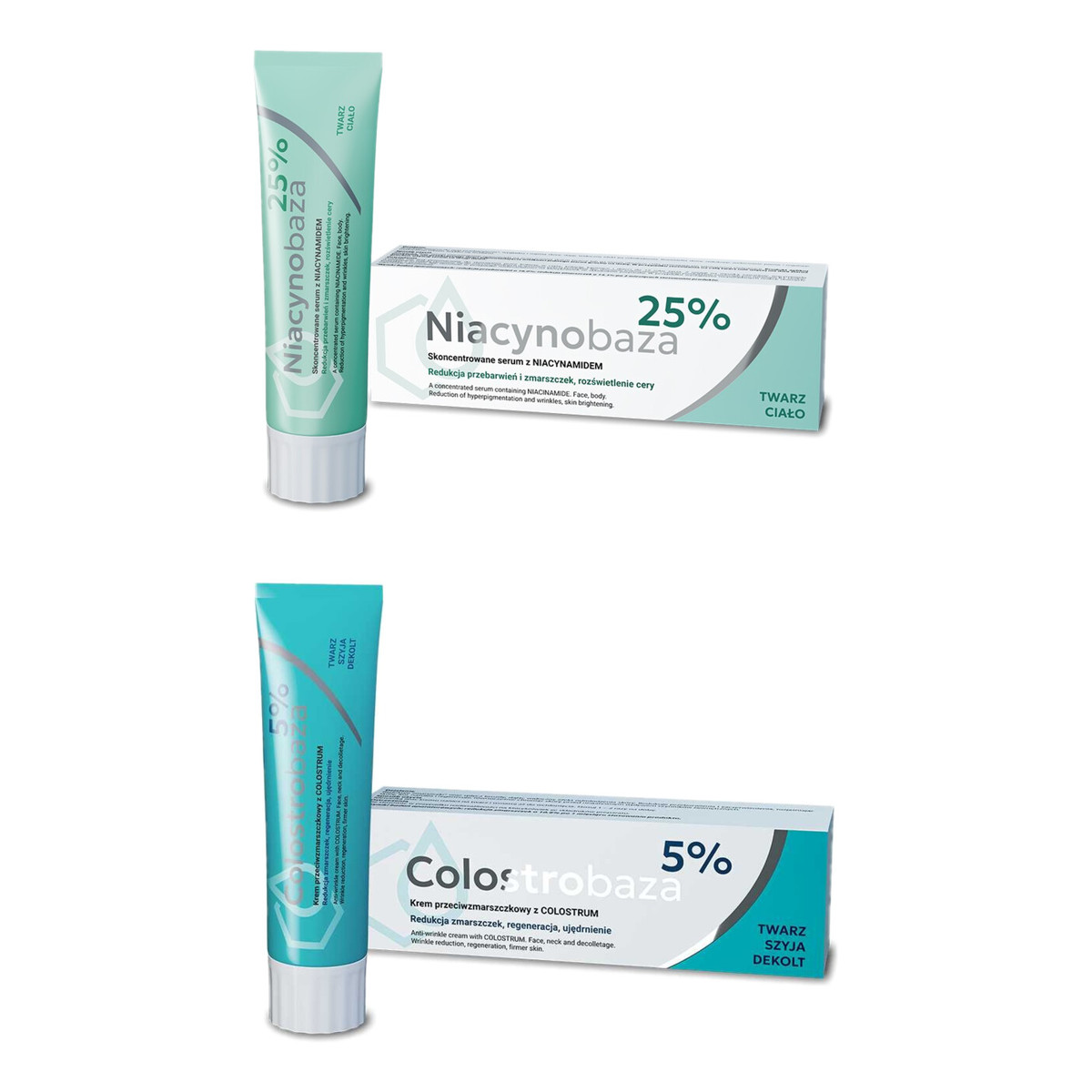 Niacynobaza 25% Skoncentrowane serum z Niacynamidem + Colostrobaza 5% Krem przeciwzmarszczkowy z COLOSTRUM 2x30g