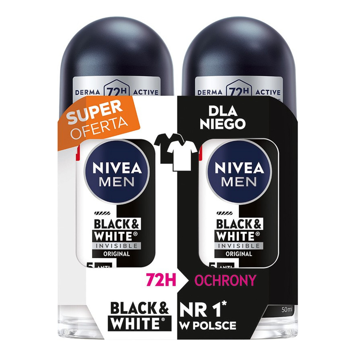 Nivea Deo roll-on_duo męski b&w inv.origin 2x50ml 100ml