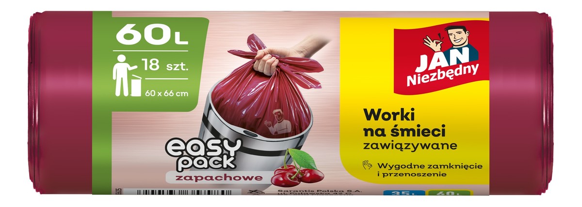 Worki na śmieci hd easy-pack wiśnia 60l-18 sztuk