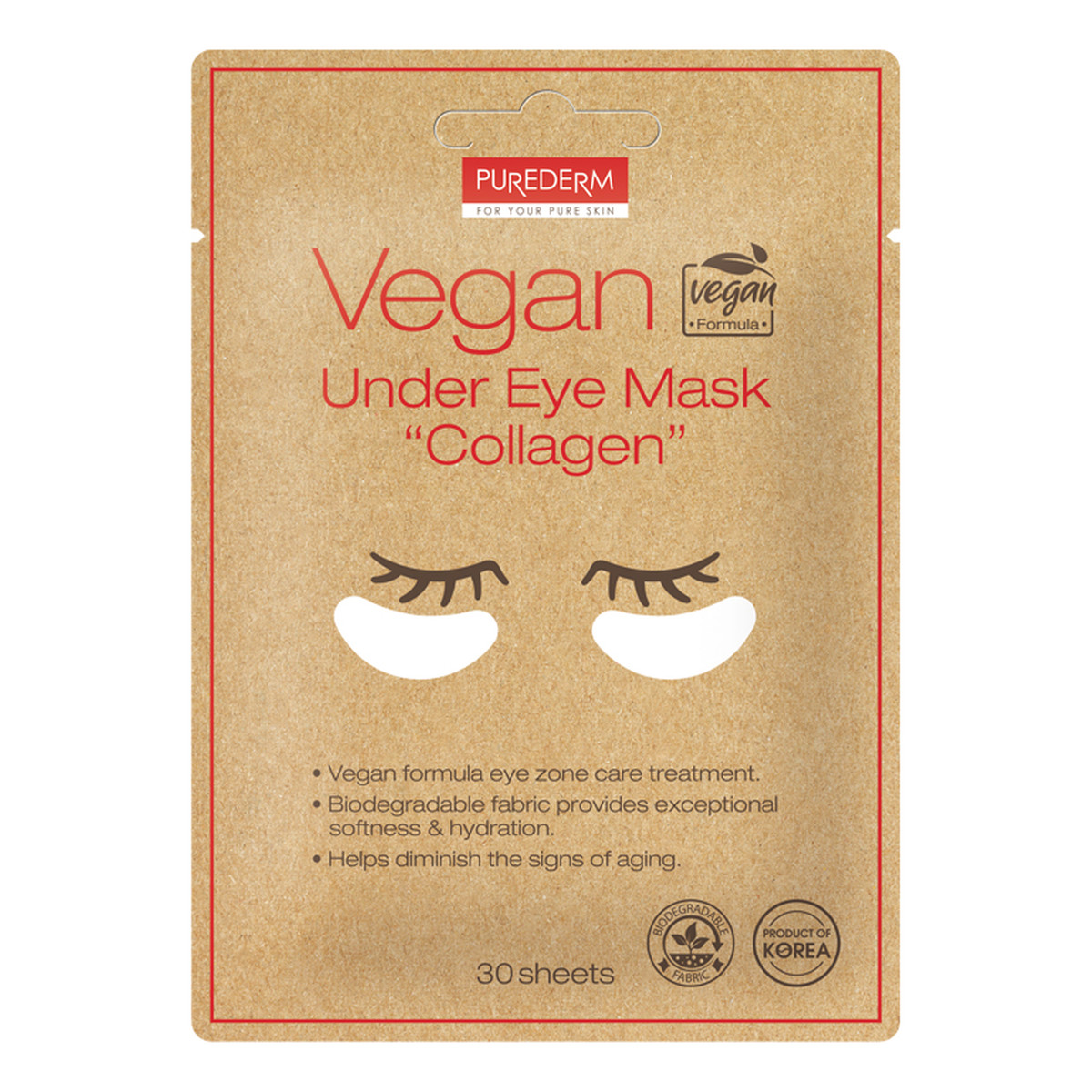 Purederm Vegan under eye mask Wegańskie płatki pod oczy z kolagenem 30szt