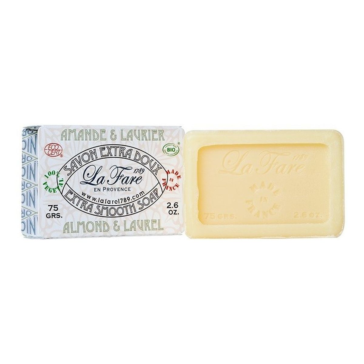 La Fare 1789 Extra Smooth Soap Organiczne Mydło Pielęgnacyjne Almond & Laurel 75g