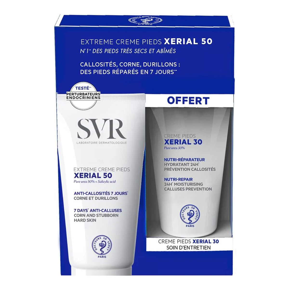 SVR Xerial Feet Pack Zestaw xerial 50 extreme creme pieds żel na uporczywe zrogowacenia 50ml + xerial 30 creme pieds odżywczy krem do stóp 50ml
