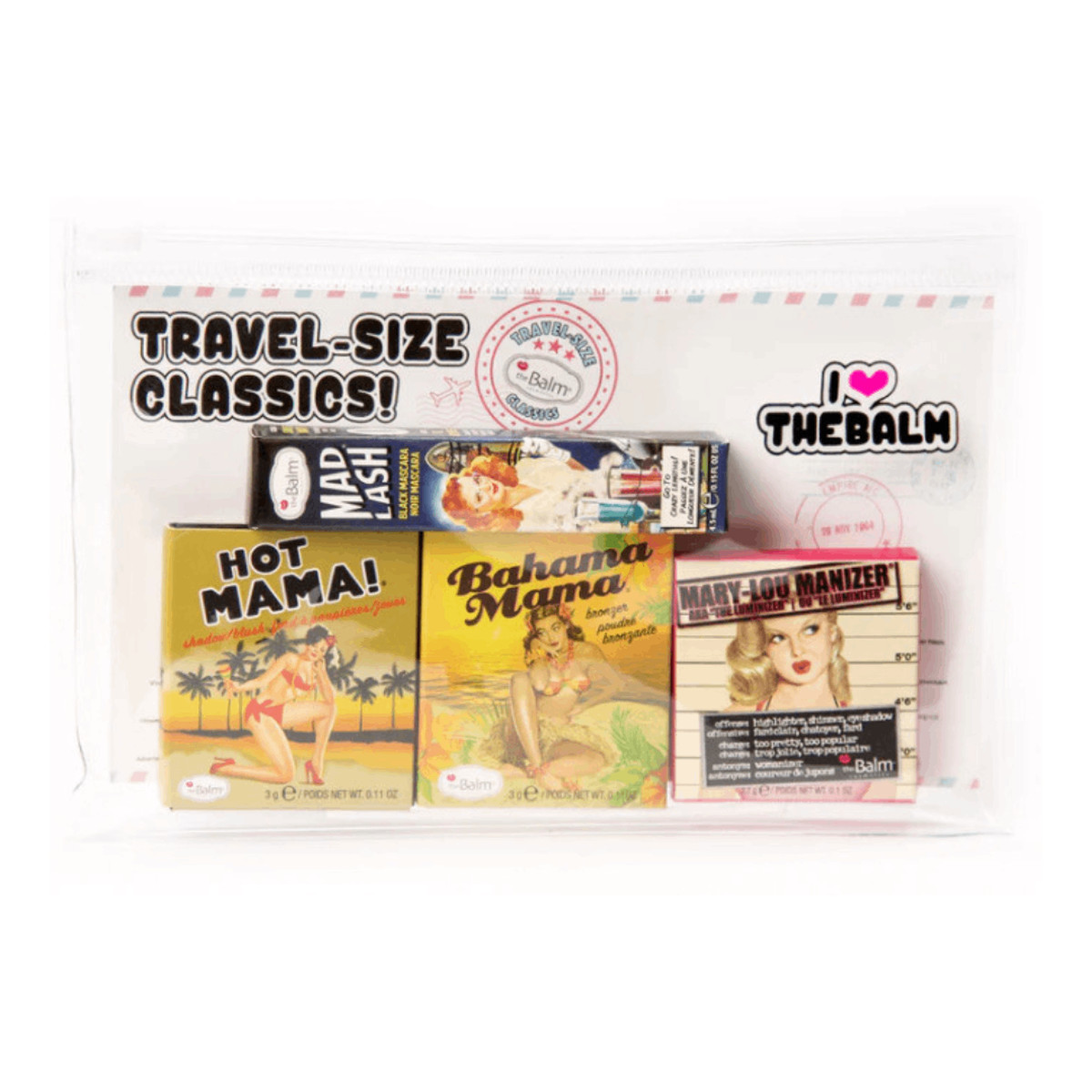 the Balm Zestaw Travel-Size Classics Kit Róż + Bronzer + Rozświetlacz + Tusz do rzęs
