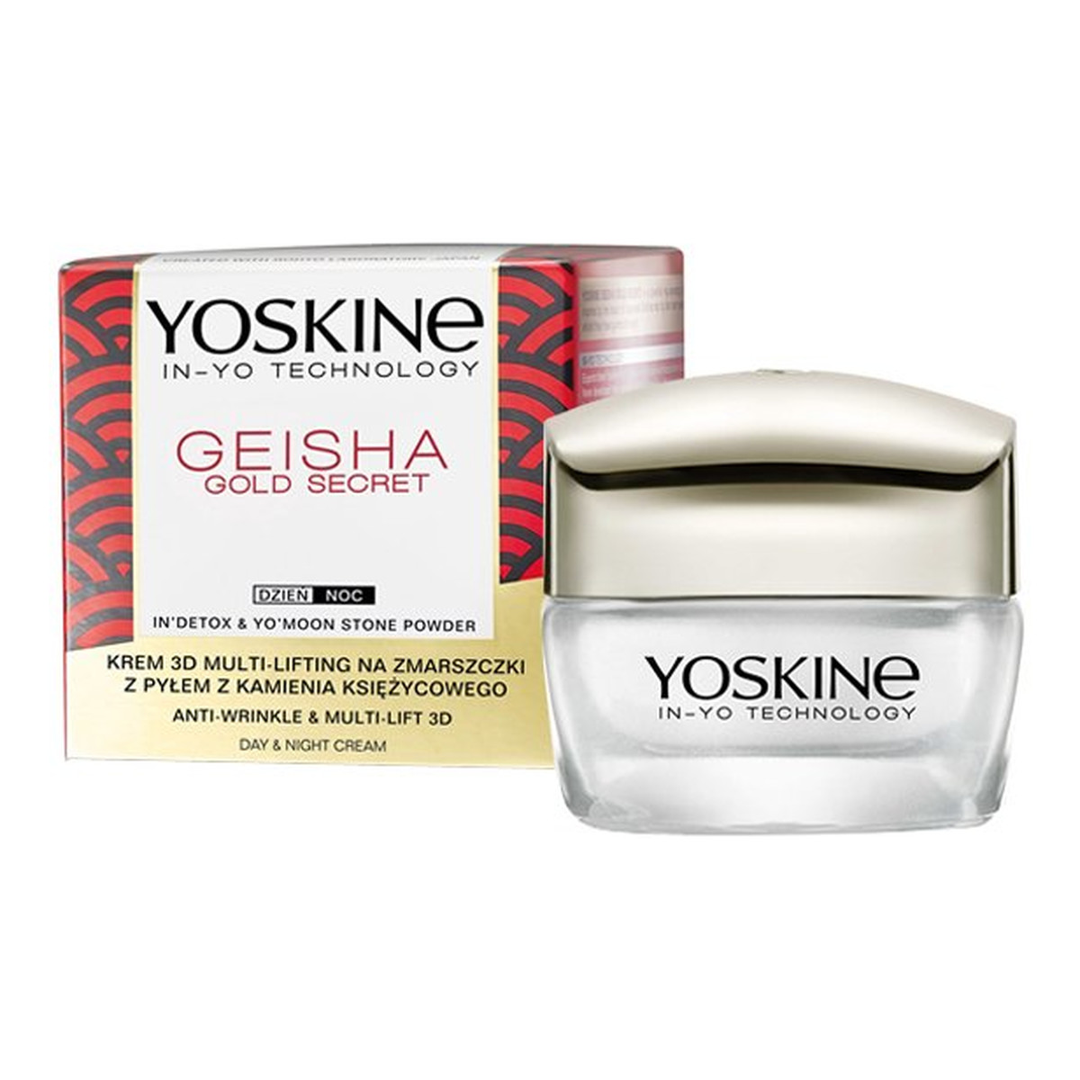 Yoskine Geisha Gold Secret krem na zmarszczki z pyłem z Kamienia Księżycowego na dzień i na noc 3D Multi-Lifting 50ml