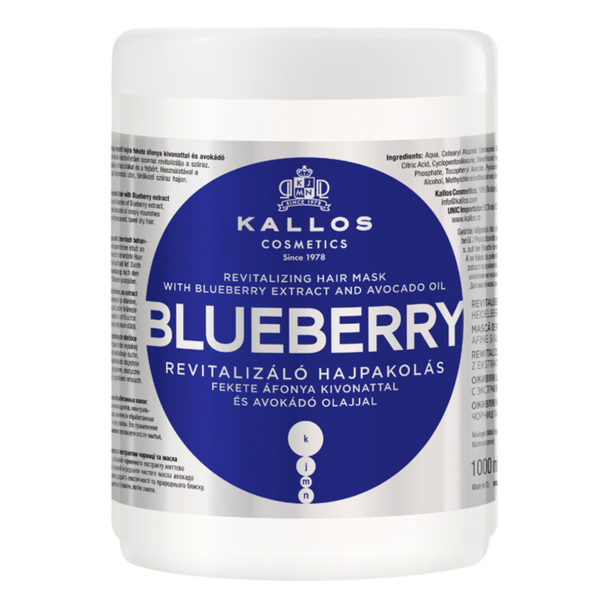 Kallos KJMN Blueberry Maska Do Włosów Z Ekstraktem Z Jagód I Olejem Avokado 1000ml