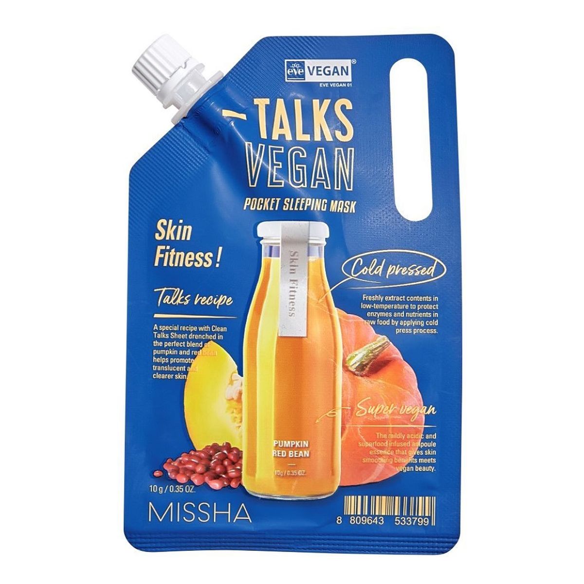 Missha Talks vegan squeeze pocket sleeping mask wygładzająca maseczka całonocna dla skóry problematycznej skin fitness 10g 10g