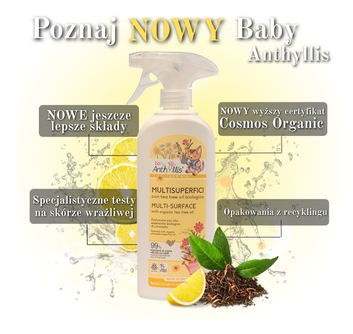 Eko Spray do czyszczenia powierzchni mających kontakt z dzieckiem z olejkiem z drzewa herbacianego