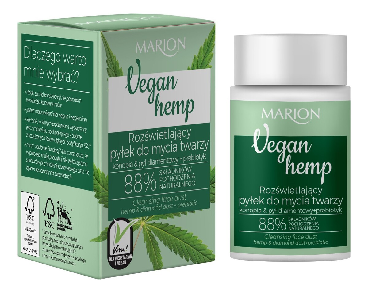 Vegan Hemp Rozświetlający Pyłek do mycia twarzy Konopia & Pył diamentowy + Prebiotyk