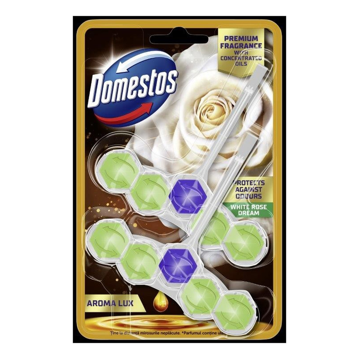 Domestos kostka toaletowa power 5 aroma lux white rose & green tea tree oil 2 x 55 g 110g