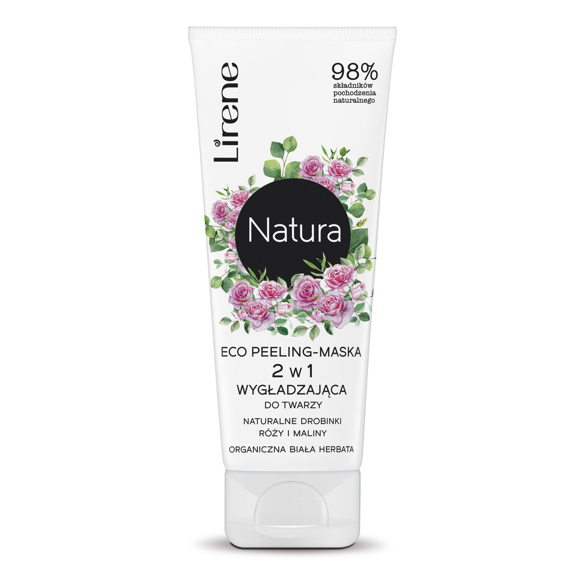 Lirene NATURA ECO PEELING-MASKA 2 W 1 WYGŁADZAJĄCA DO TWARZY NATURALNE DROBINKI RÓŻY I MALINY ORGANICZNA BIAŁA HERBATA 75ml