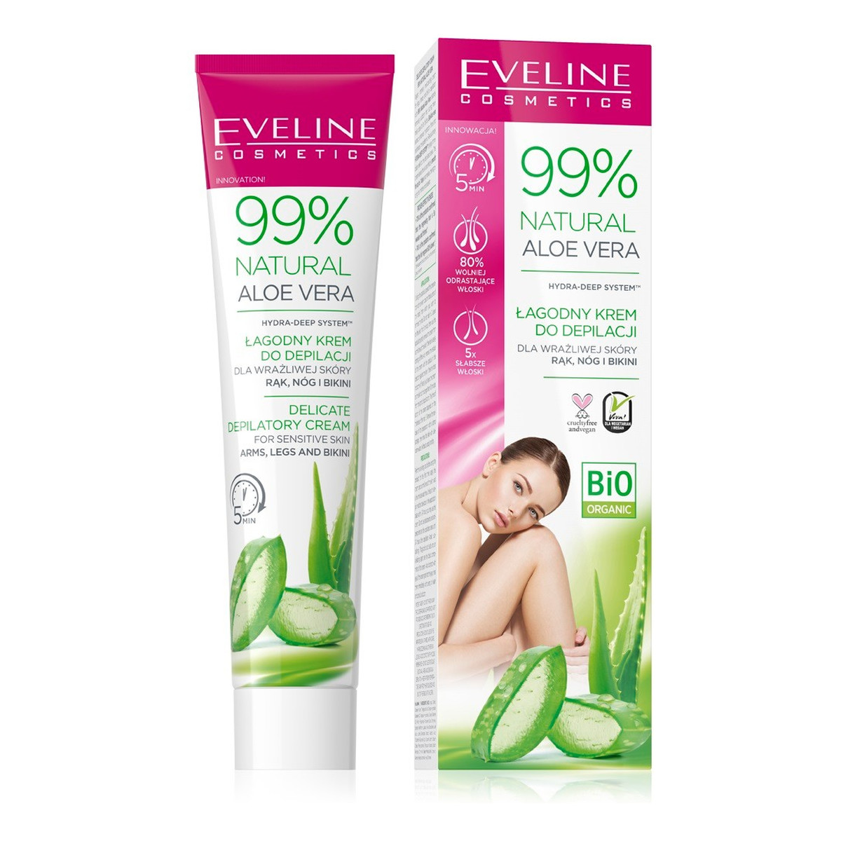 Eveline 99% Natural Aloe Vera Łagodny Krem do depilacji - skóra wrażliwa 125ml