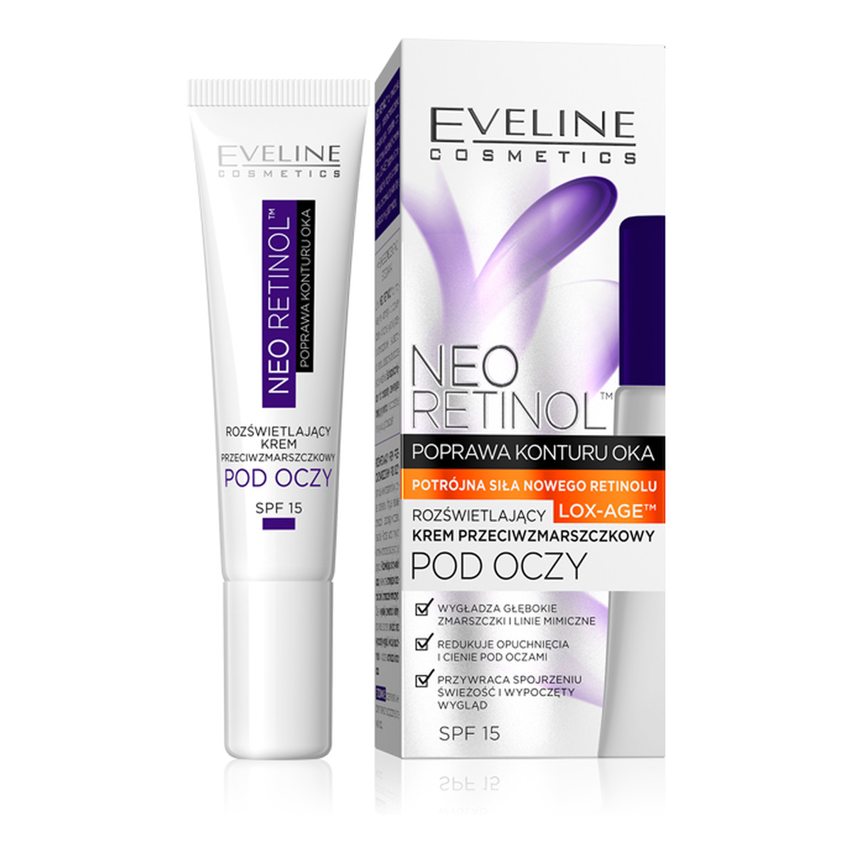 Eveline Neo Retinol Poprawa Konturu Oka Rozświetlający Krem Przeciwzmarszczkowy Pod Oczy 15ml