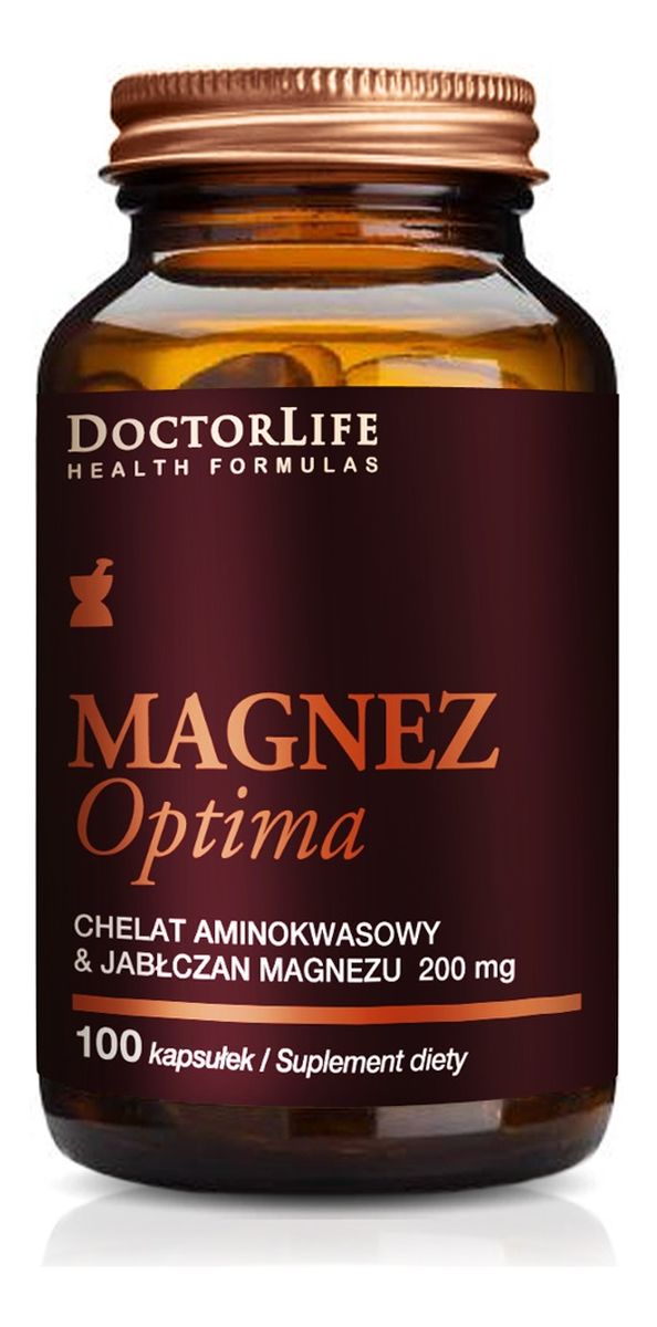 Magnez optima chelat aminokwasowy i jabłczan magnezu 200mg suplement diety 100 kapsułek