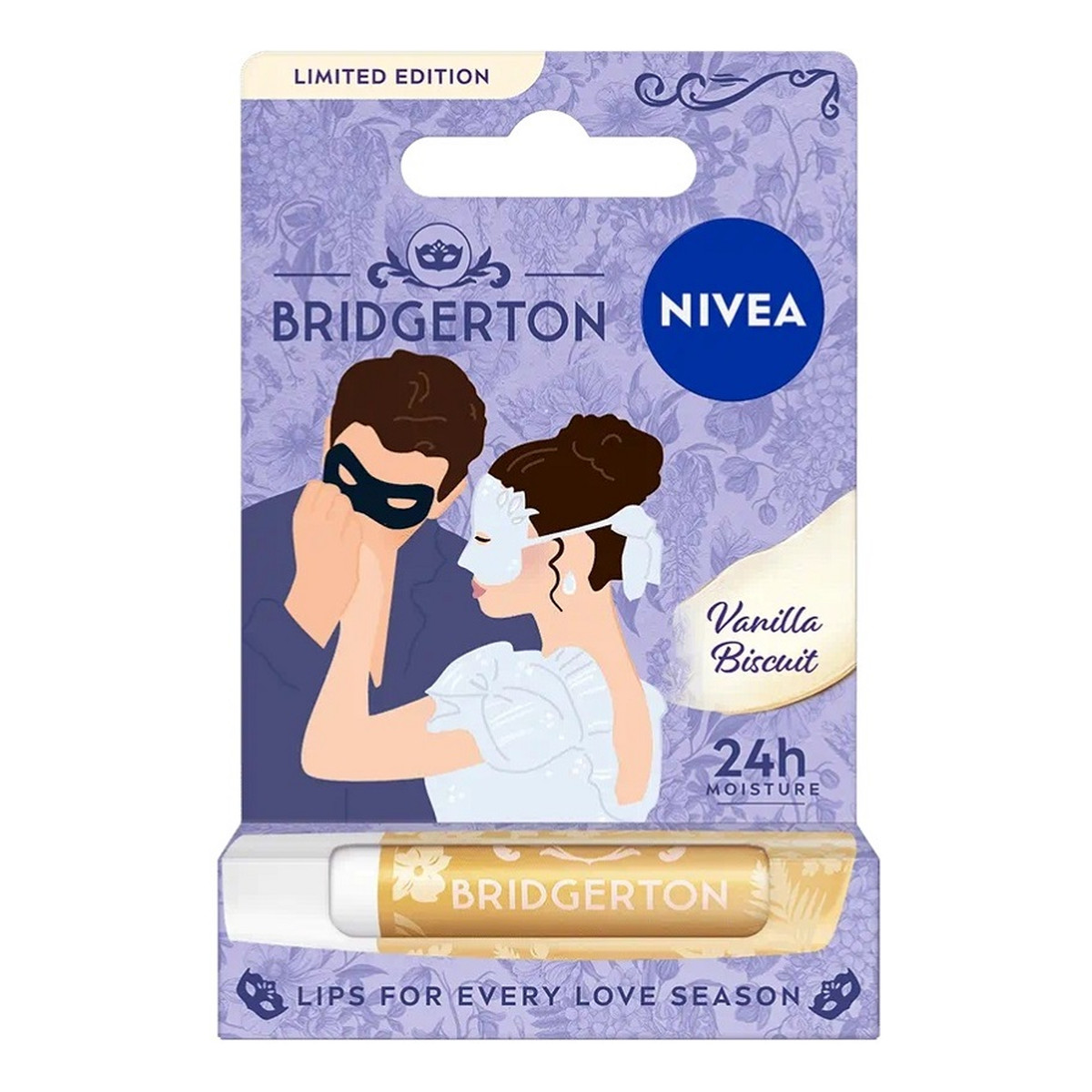 Nivea Bridgerton Edition Sophie&Benedict pielęgnująca pomadka do ust Vanilla Biscuit 4.8g