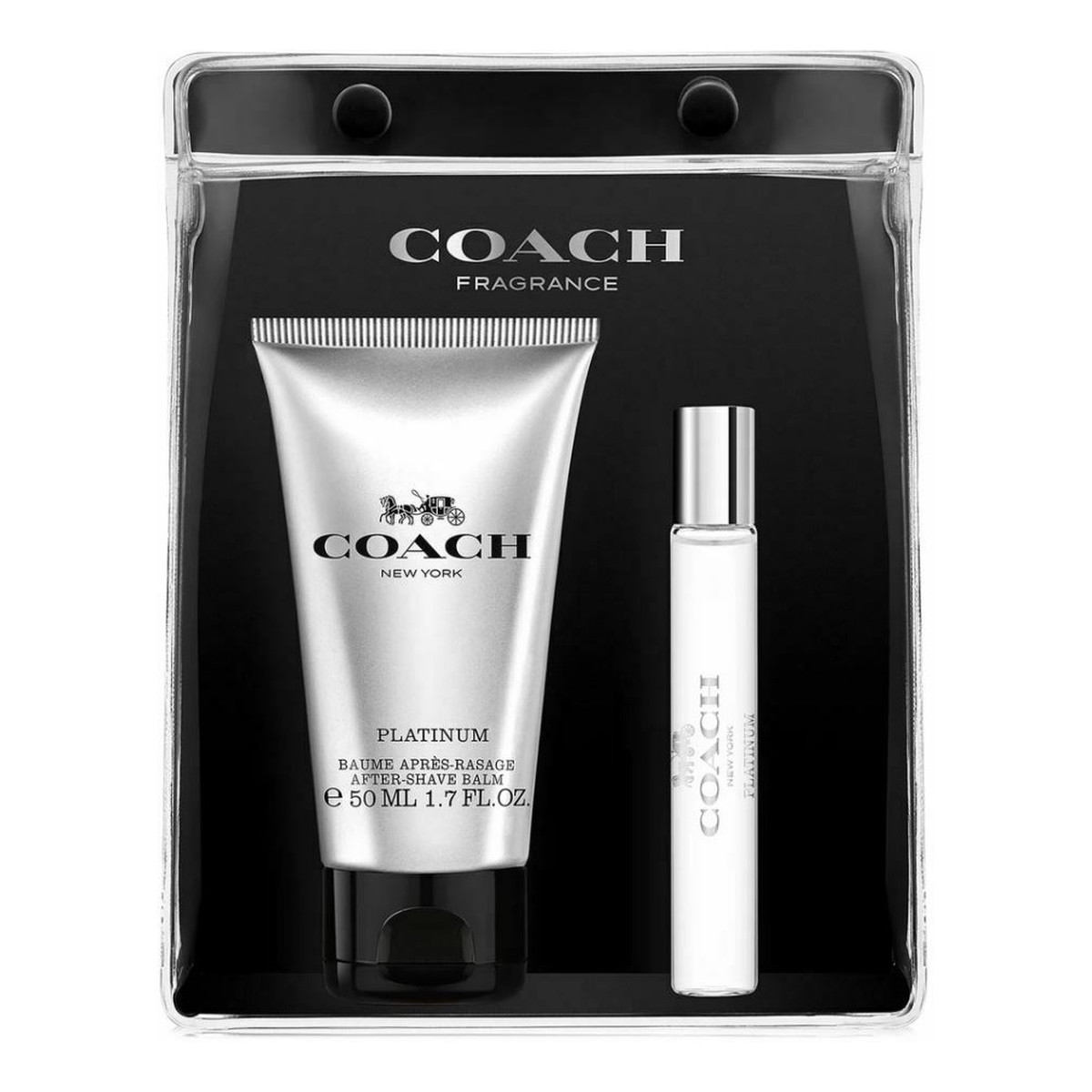 Coach Platinum Zestaw woda perfumowana spray 7.5ml + balsam po goleniu 50ml + kosmetyczka