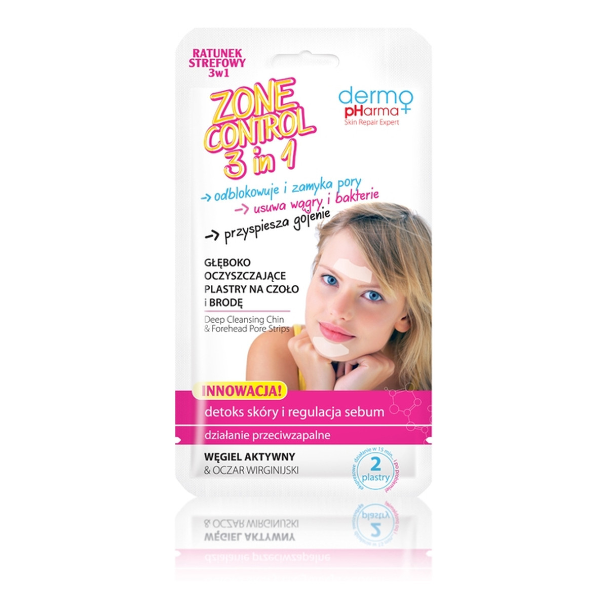 Dermo Pharma Zone Control 3in1 Skin Repair Expert Oczyszczające Plastry Na Brodę i Czoło 2szt