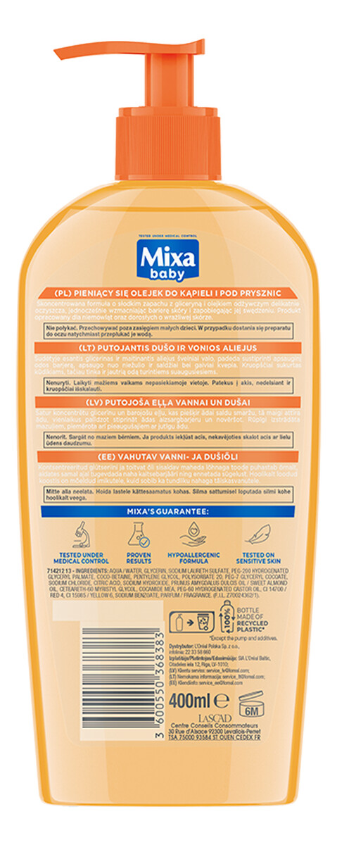 Delikatny Płyn Do Kąpieli i Mycia z Olejkiem 2x400ml