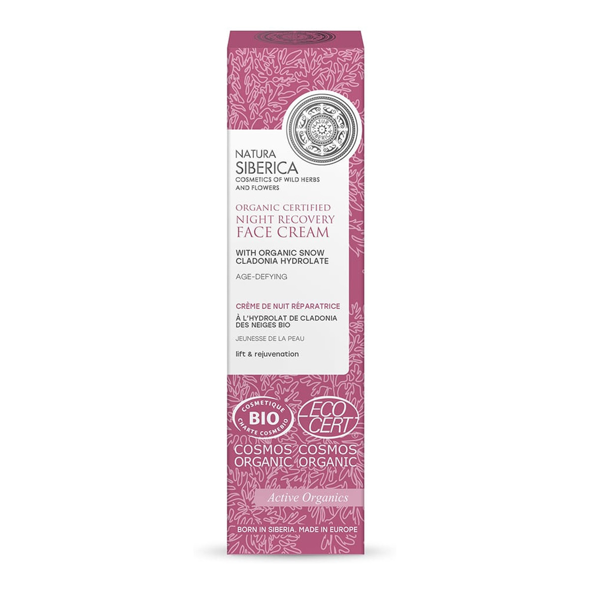 Natura Siberica Organic Certified Night Recovery Face Cream organiczny certyfikowany odmładzająco-regenerujący Krem do twarzy na noc z hydrolatem z cladonii śnieżnej 50ml
