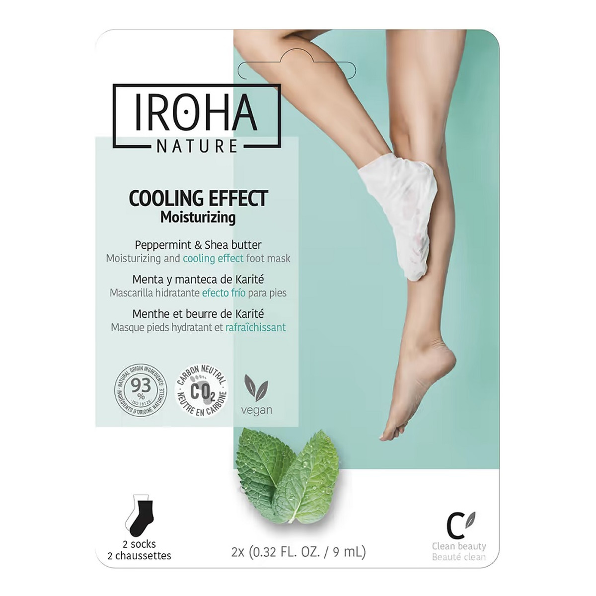 Iroha Nature Moisturizing and cooling effect foot mask nawilżająco-chłodząca maseczka do stóp w formie skarpet peppermint & shea butter 2x9ml 18