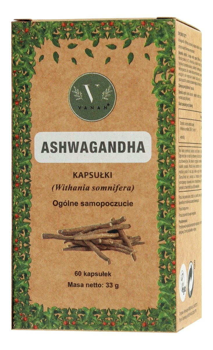 Vanan ashwagandha suplement diety wspomagający siłę, spokój i witalność kapsułki 60 szt.