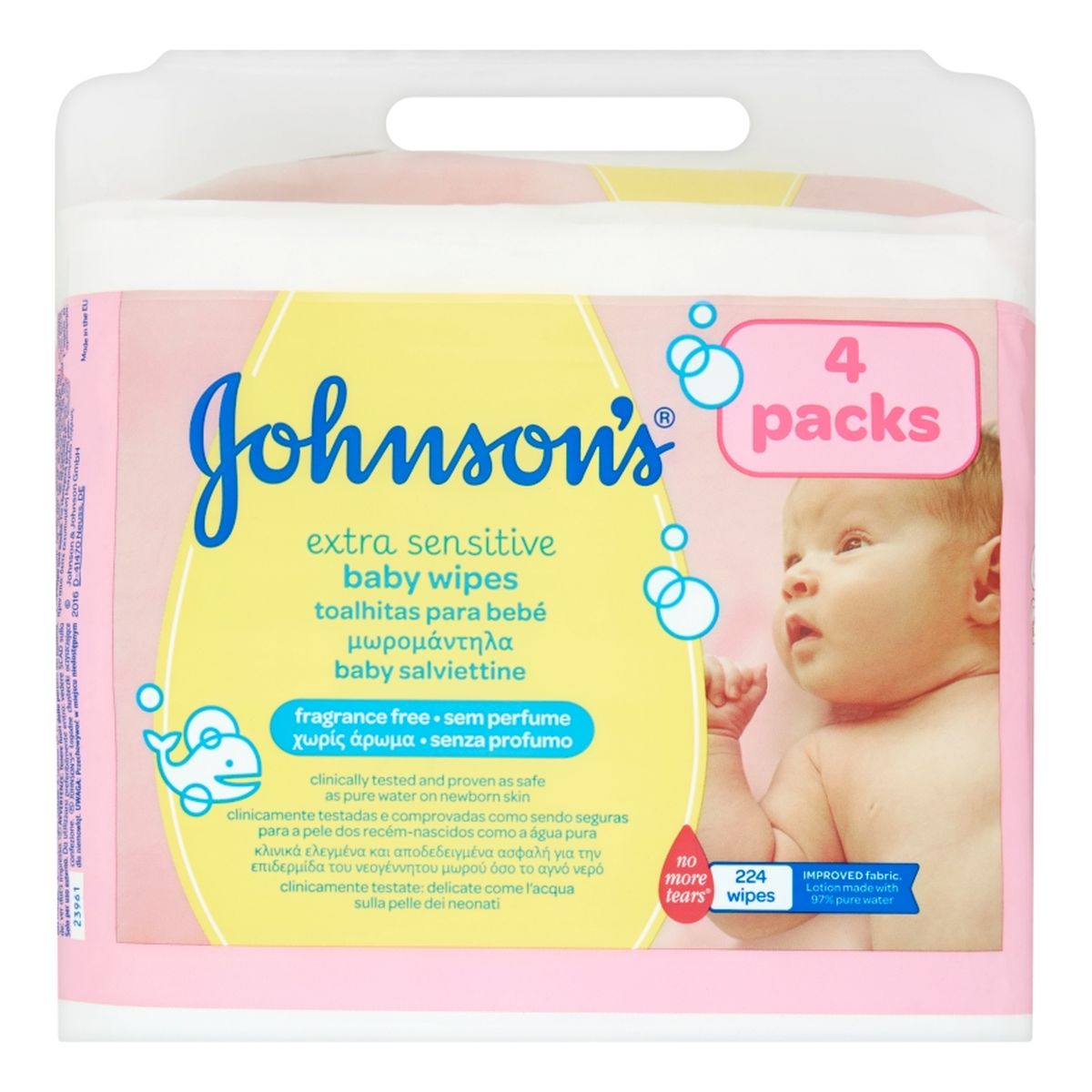 Johnson & Johnson Baby Extra Sensitive łagodne chusteczki oczyszczające dla niemowląt 4x56szt