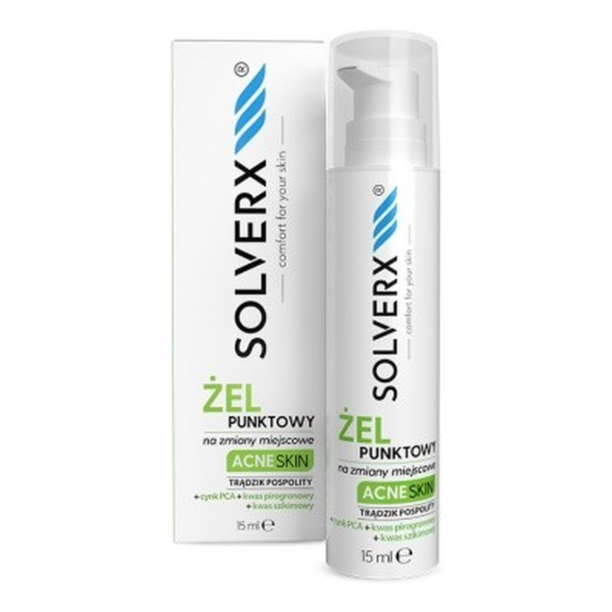 Solverx Acne Skin Żel punktowy na zmiany miejscowe - przeciwtrądzikowy 15ml