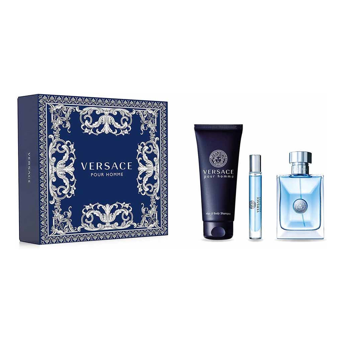 Versace Pour Homme Zestaw woda toaletowa spray 100ml + żel pod prysznic 150ml + woda toaletowa spray 10ml