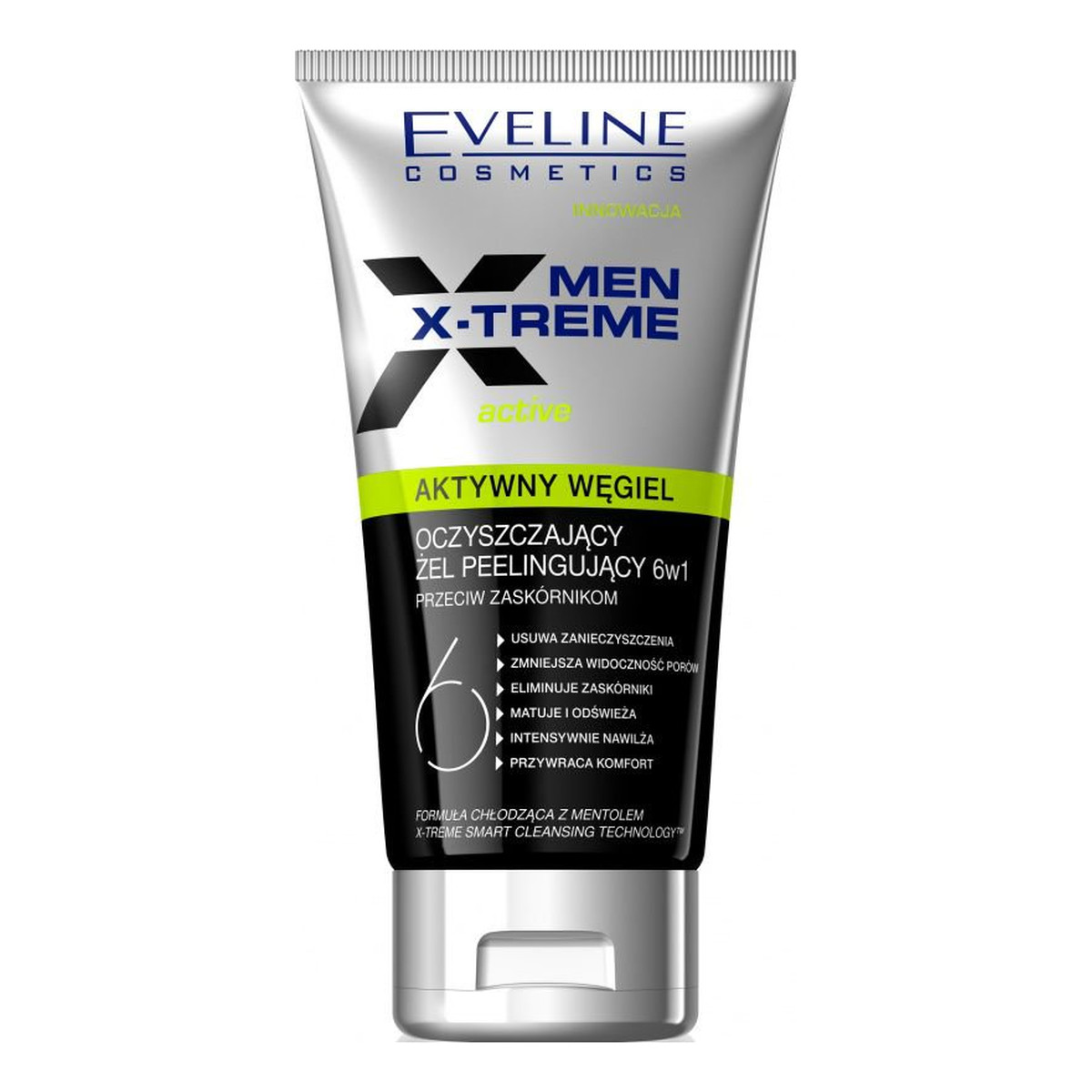 Eveline Men X-Treme 6w1 Oczyszczający Żel peelingujący z aktywnym węglem 150ml