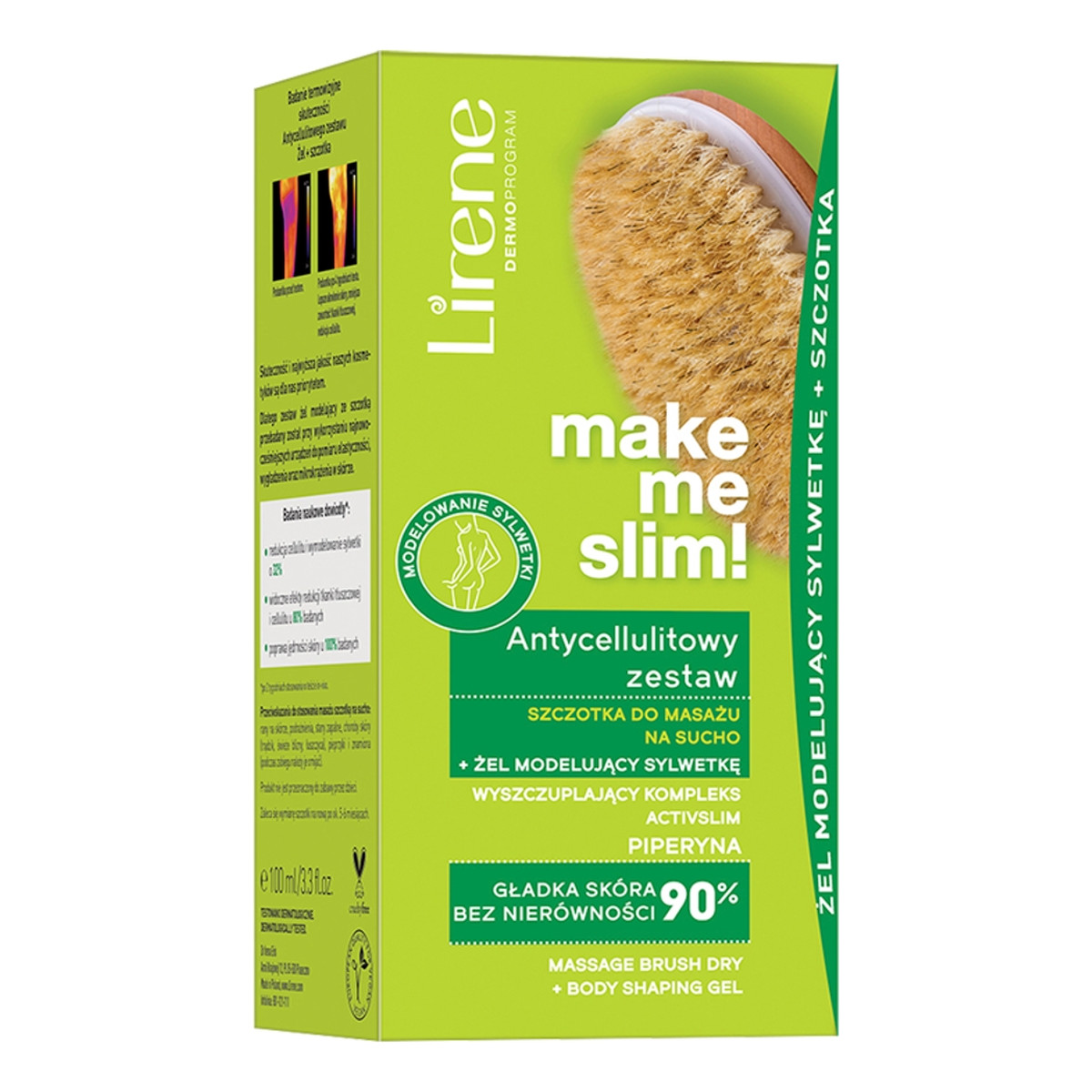 Lirene Make Me Slim! Antycellulitowy zestaw szczotka do masażu na sucho + żel modelujący sylwetkę