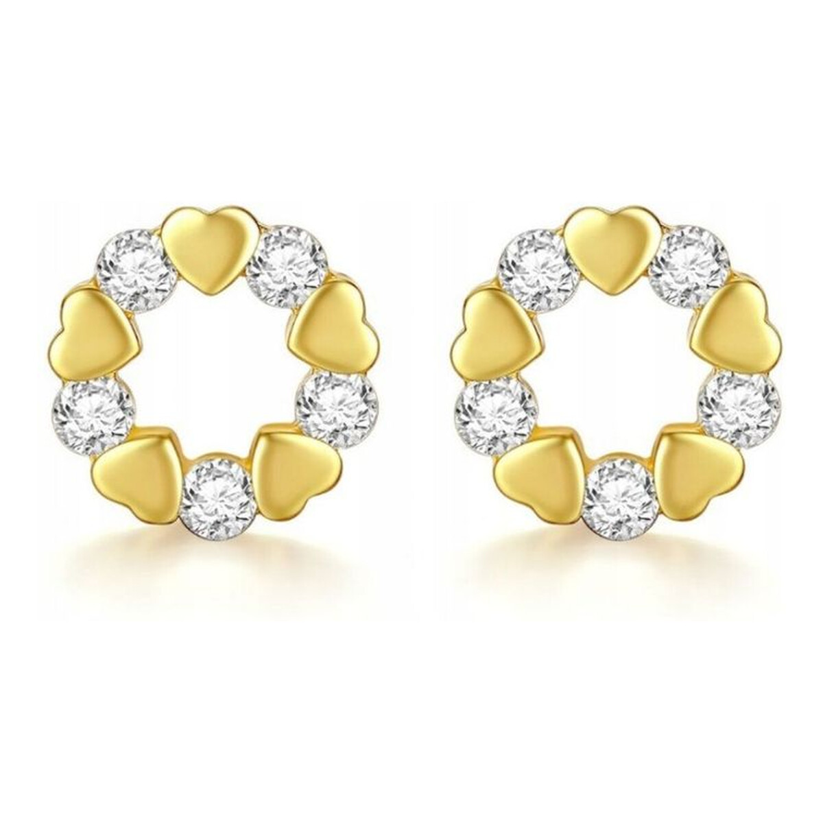 Ecarla Kolczyki Ze Stali Szlachetnej Pozłacane 14K Złotem, Cyrkonie Serca Kst2856