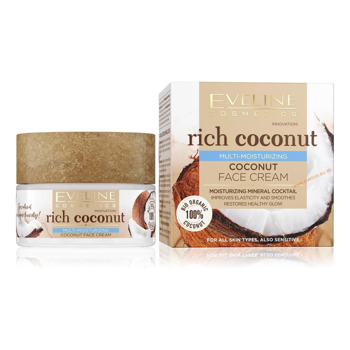 Eveline Zestaw prezentowy Rich Coconut multi-nawilżający Kokosowy Krem do twarzy 50 ml + ultra-bogaty Krem pod oczy 20 m