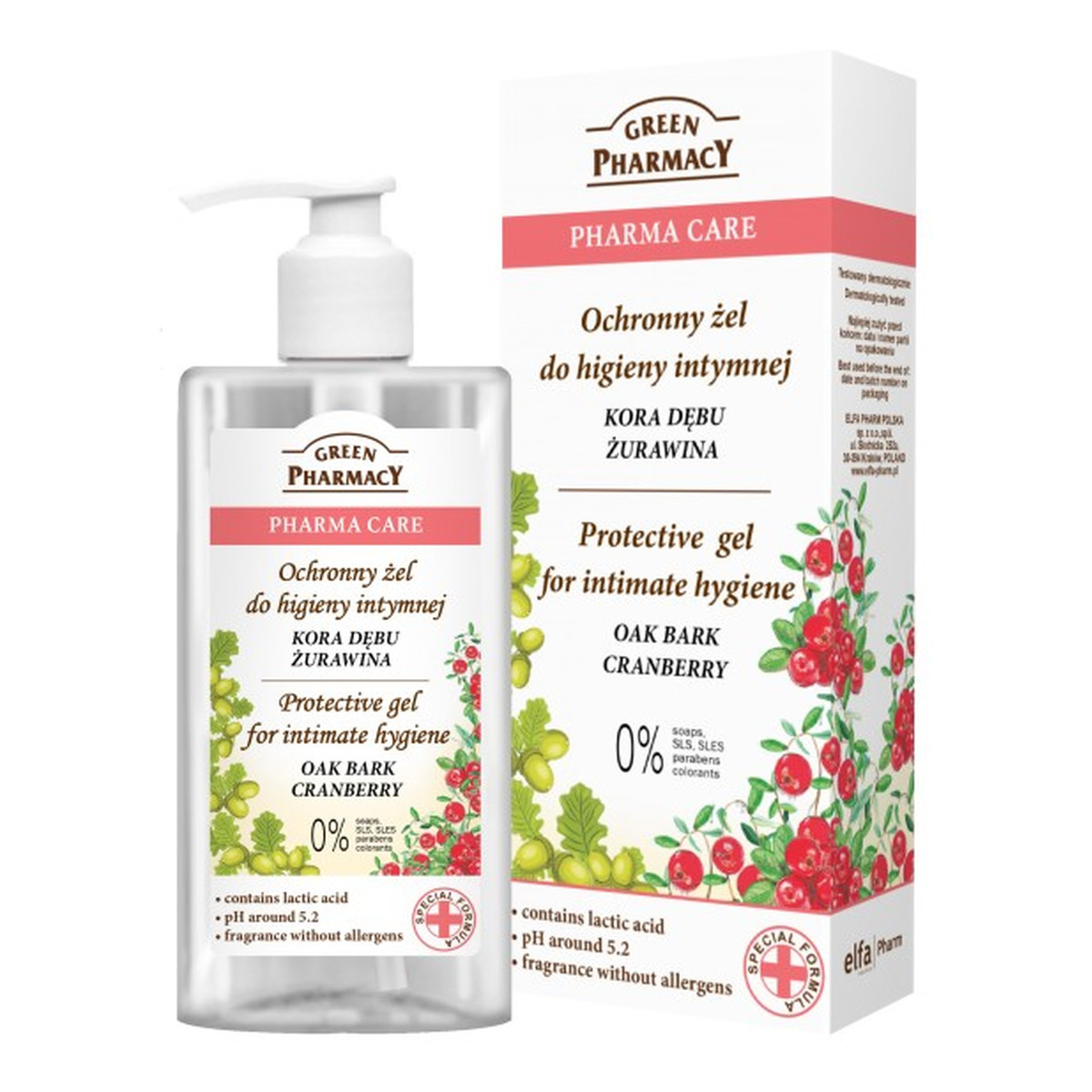 Green Pharmacy Herbal Cosmetics Pharma Care Żel Do Higieny Intymnej Kora Dębu, Żurawina 300ml