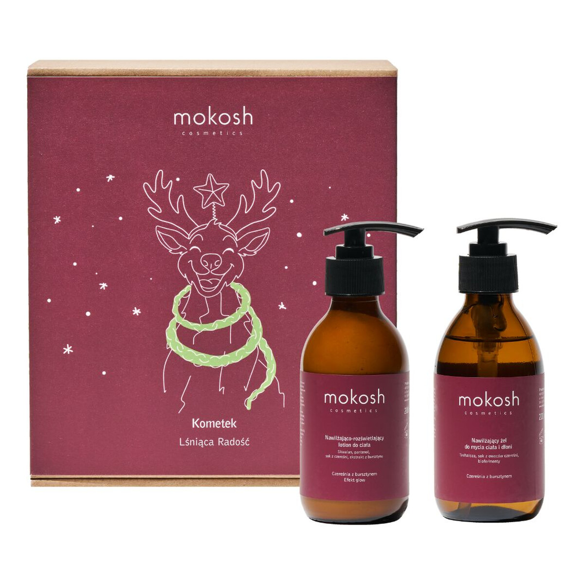 Mokosh Kometek Lśniąca Radość Zestaw nawilżający żel do mycia ciała i dłoni 200ml + nawilżająco-rozświetlający lotion do ciała 200ml