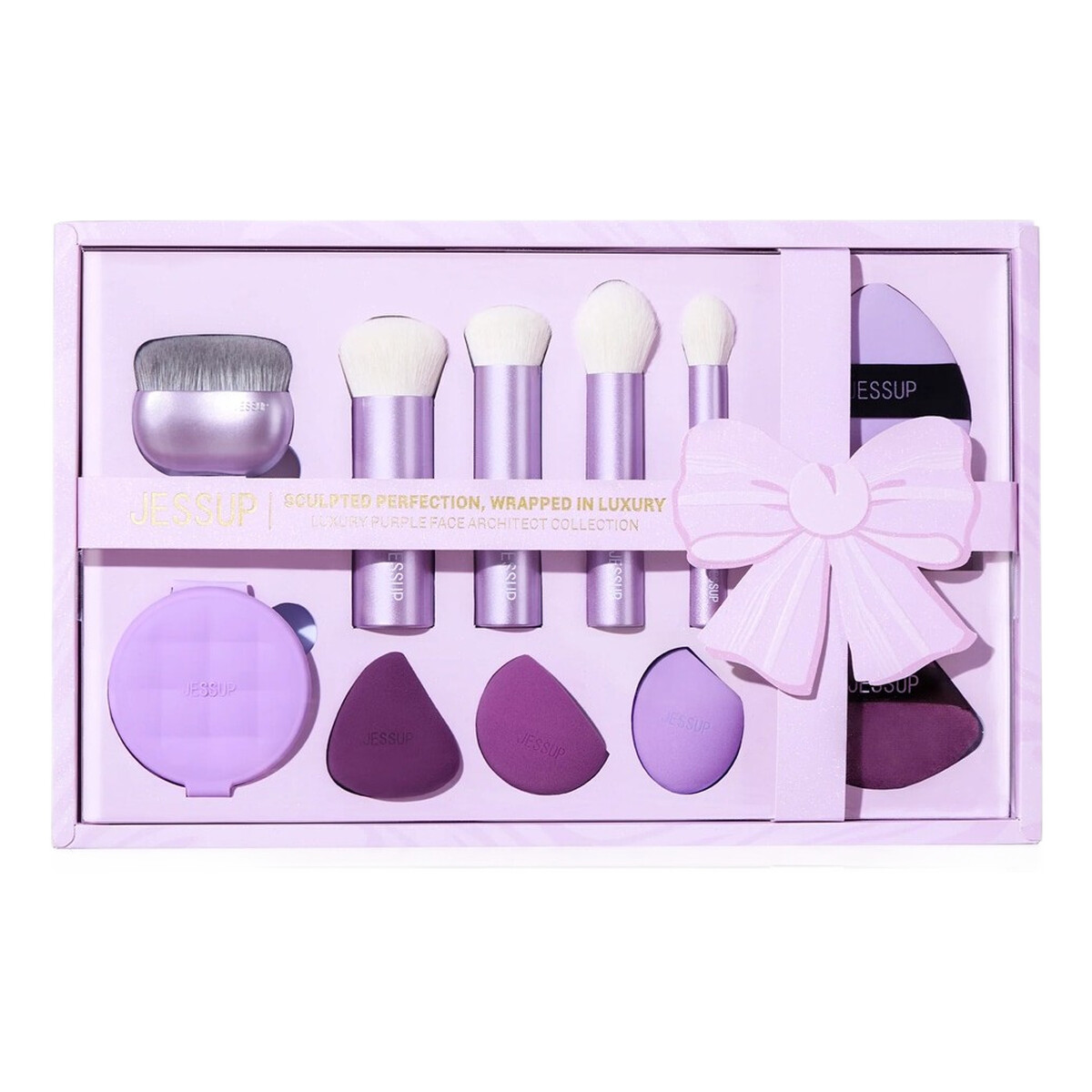 JESSUP Luxury Purple Face Architect Collection Zestaw pędzli i gąbeczek do makijażu 11szt.